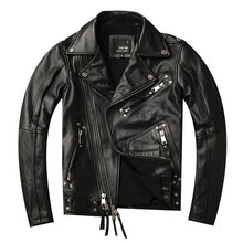 Load image into Gallery viewer, 2019 Men's Genuine Leather Jackets Cowhide Motorcycle Leather Jackets Black Biker Leather Coat for Male