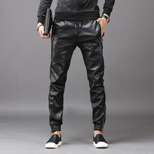 Load image into Gallery viewer, New Fashion Mens Hip Hop Harem Pants Faux Leather Long Pants Male Trousers Pockets Elastic Waist Pantalon Hombre Plus Size
