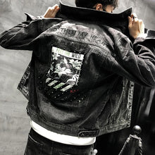 Load image into Gallery viewer, Men's Punk Denim Jackets Multi Rivets Lion Embroidery Denim Jackets Spring Autumn Coat for Male