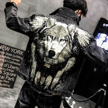 Load image into Gallery viewer, Men's Punk Denim Jackets Multi Rivets Lion Embroidery Denim Jackets Spring Autumn Coat for Male