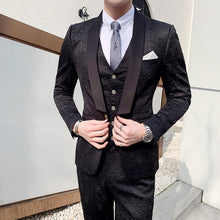 Load image into Gallery viewer, New Men's Shawl Collar Groom Dress Fashion Rose Relief Design Slim Suit 3 Piece Set Ewedding Party Club Men Suit Royal Tuxedo