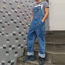 Load image into Gallery viewer, Jeans Men Men's Denim Overalls Men's Overalls Jumpsuit Large size strap Straight pants Blue jeans More sizes 30-44 46