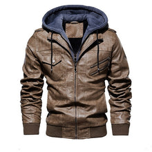Load image into Gallery viewer, Vogue Men PU Leather Jacket Men Motorcycle Hood Winter Coat Man Warm Casual Leather Jackets Male Slim Fit Bomber Windbreaker