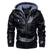 Load image into Gallery viewer, Vogue Men PU Leather Jacket Men Motorcycle Hood Winter Coat Man Warm Casual Leather Jackets Male Slim Fit Bomber Windbreaker