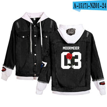 Load image into Gallery viewer, 2020 New Social Media Stars Payton Moormeier printed Hole jean jacket Fashion Women Spliced Denim Jackets hoody coat