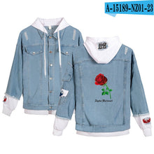 Load image into Gallery viewer, 2020 New Social Media Stars Payton Moormeier printed Hole jean jacket Fashion Women Spliced Denim Jackets hoody coat