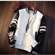 Load image into Gallery viewer, 2017 Spring Men Jacket Splicing PU Sleeve Coat Casual Baseball Collar Short Jacket Brand Coat Men Sweatshirts Black/White