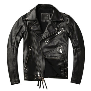 2019 Men's Genuine Leather Jackets Cowhide Motorcycle Leather Jackets Black Biker Leather Coat for Male