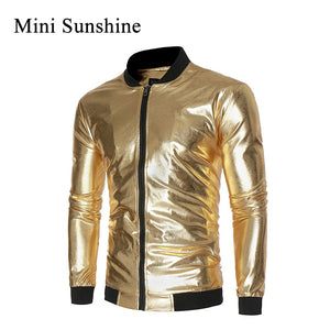 New Autumn Golden Jacket Men Luxury Shiny Jacket Fashion Nightclub Clothing Glittering Silver  Jackets Coat Rockabilly z10