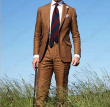 Load image into Gallery viewer, ANNIEBRITNEY Beige Linen Men Suits Wedding Suits Prom Party Groomsmen Custom Made Big Size Tuxedo Set Slim Fit Casual Best Man
