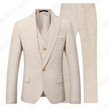 Load image into Gallery viewer, ANNIEBRITNEY Beige Linen Men Suits Wedding Suits Prom Party Groomsmen Custom Made Big Size Tuxedo Set Slim Fit Casual Best Man
