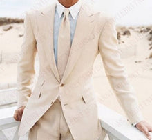 Load image into Gallery viewer, ANNIEBRITNEY Beige Linen Men Suits Wedding Suits Prom Party Groomsmen Custom Made Big Size Tuxedo Set Slim Fit Casual Best Man
