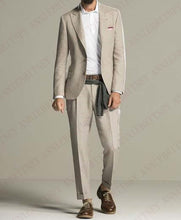 Load image into Gallery viewer, ANNIEBRITNEY Beige Linen Men Suits Wedding Suits Prom Party Groomsmen Custom Made Big Size Tuxedo Set Slim Fit Casual Best Man
