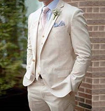 Load image into Gallery viewer, ANNIEBRITNEY Beige Linen Men Suits Wedding Suits Prom Party Groomsmen Custom Made Big Size Tuxedo Set Slim Fit Casual Best Man
