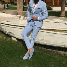 Load image into Gallery viewer, Custom Made Grey Suit Men 2019 Peaked Designs Men Attire for Wedding Groom Tuxedo Costume Homme Mariage Terno Masculino 2Piece
