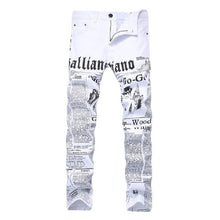 Load image into Gallery viewer, New Fashion Brand stretch mens jeans white letters printing men slim fit elastic casual trousers Tight denim printed pants
