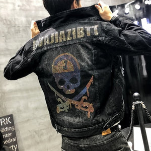 Men's Punk Denim Jackets Multi Rivets Lion Embroidery Denim Jackets Spring Autumn Coat for Male