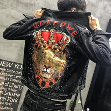 Load image into Gallery viewer, Men&#39;s Punk Denim Jackets Multi Rivets Lion Embroidery Denim Jackets Spring Autumn Coat for Male
