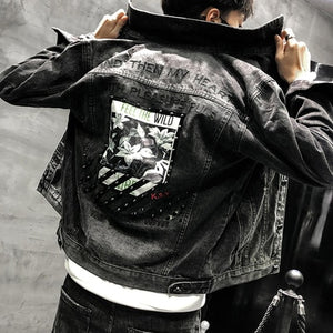 Men's Punk Denim Jackets Multi Rivets Lion Embroidery Denim Jackets Spring Autumn Coat for Male