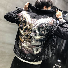 Load image into Gallery viewer, Men&#39;s Punk Denim Jackets Multi Rivets Lion Embroidery Denim Jackets Spring Autumn Coat for Male
