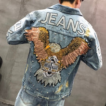 Load image into Gallery viewer, Men&#39;s Punk Denim Jackets Multi Rivets Lion Embroidery Denim Jackets Spring Autumn Coat for Male
