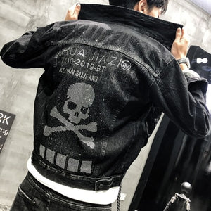 Men's Punk Denim Jackets Multi Rivets Lion Embroidery Denim Jackets Spring Autumn Coat for Male