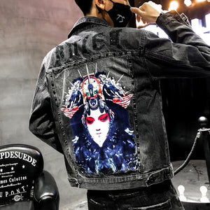 Men's Punk Denim Jackets Multi Rivets Lion Embroidery Denim Jackets Spring Autumn Coat for Male