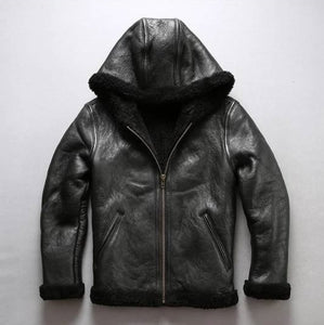 Fur Collar Genuine Leather Jacket Men Black Brown Sheepskin Coat Winter Bomber Jacket Male