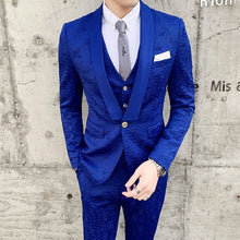 Load image into Gallery viewer, New Men&#39;s Shawl Collar Groom Dress Fashion Rose Relief Design Slim Suit 3 Piece Set Ewedding Party Club Men Suit Royal Tuxedo
