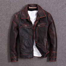 Load image into Gallery viewer, Vintage Men Leather Jacket 100% Cowhide Vintage Black Red Brown Leather Jackets Men Winter Coat Clothing M100
