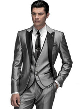 Load image into Gallery viewer, Fashionable Shiny Silver Groom Tuxedos Mens Wedding Prom Party Business Suits Blazer Sets (Jacket+Pants+Vest+Tie) K:767
