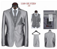 Load image into Gallery viewer, Fashionable Shiny Silver Groom Tuxedos Mens Wedding Prom Party Business Suits Blazer Sets (Jacket+Pants+Vest+Tie) K:767
