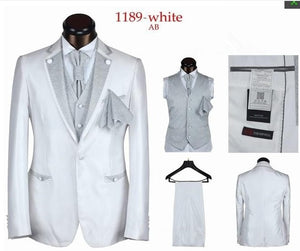 Fashionable Shiny Silver Groom Tuxedos Mens Wedding Prom Party Business Suits Blazer Sets (Jacket+Pants+Vest+Tie) K:767