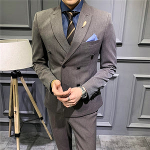 3 Piece Suits Men 2019 Double Breasted Formal Wedding Suits For Men Costume Homme  (Jacket+Pants+Vest) Slim Fit Tuxedo Suit