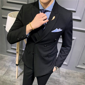 3 Piece Suits Men 2019 Double Breasted Formal Wedding Suits For Men Costume Homme  (Jacket+Pants+Vest) Slim Fit Tuxedo Suit