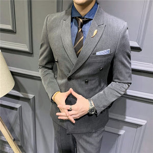 3 Piece Suits Men 2019 Double Breasted Formal Wedding Suits For Men Costume Homme  (Jacket+Pants+Vest) Slim Fit Tuxedo Suit