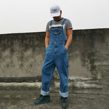 Load image into Gallery viewer, Jeans Men Men&#39;s Denim Overalls Men&#39;s Overalls Jumpsuit Large size strap Straight pants Blue jeans More sizes 30-44 46
