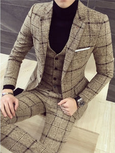 Classic 3 Piece Suits Men Wedding Suits 2019 New Slim Fit Plaid Suit Mens Jackets with Vest and Pants