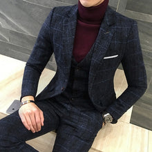 Load image into Gallery viewer, Classic 3 Piece Suits Men Wedding Suits 2019 New Slim Fit Plaid Suit Mens Jackets with Vest and Pants
