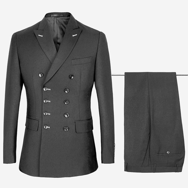 Business Male Suit Slim Double-Breasted Men's Business Suit Blue Black Gray Mens Suit Set Fashion Casual Business Suit Suit Men