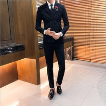 Load image into Gallery viewer, British Style Men&#39;s Double-breasted Suits Slim Fit Dress Suits for Men 3 Pieces Sets 2019 High Quality Black Groom Wedding Suit
