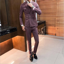 Load image into Gallery viewer, British Style Men&#39;s Double-breasted Suits Slim Fit Dress Suits for Men 3 Pieces Sets 2019 High Quality Black Groom Wedding Suit
