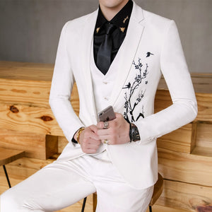 High Quality Men Suit 3piece Set White Men Suit Jacket with Pants and Vest Asia Size S - XXXL Slim Design Men Wedding Suits 2019