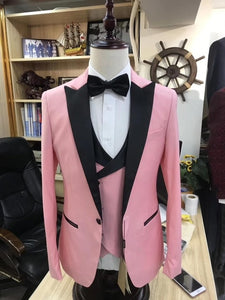 pink men suits Male business dress host stage costume homme mariage groom groomsmen tuxedo masculino	3piece jacket pants vest