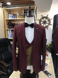 pink men suits Male business dress host stage costume homme mariage groom groomsmen tuxedo masculino	3piece jacket pants vest