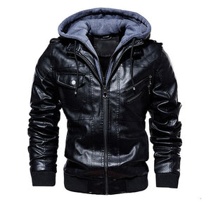 Vogue Men PU Leather Jacket Men Motorcycle Hood Winter Coat Man Warm Casual Leather Jackets Male Slim Fit Bomber Windbreaker