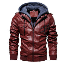 Load image into Gallery viewer, Vogue Men PU Leather Jacket Men Motorcycle Hood Winter Coat Man Warm Casual Leather Jackets Male Slim Fit Bomber Windbreaker
