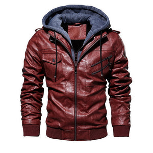 Vogue Men PU Leather Jacket Men Motorcycle Hood Winter Coat Man Warm Casual Leather Jackets Male Slim Fit Bomber Windbreaker