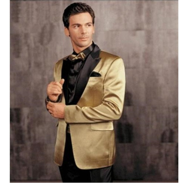 High-quality classic men's suit yellow lapel single-breasted groom wedding dress and men prom dress (jacket + pants) custom made