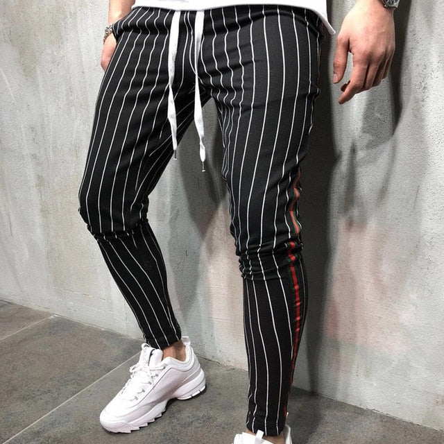 Fashion Slim Fit Striped Pants Men Black Red Striped Pants Men Trousers Mens Joggers Pants Male Sweatpants pantalones hombre